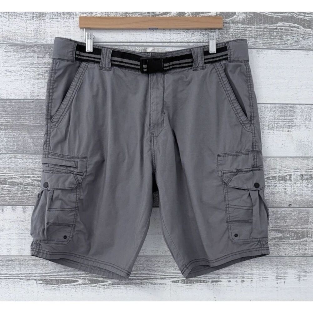 Iron Co Cargo Shorts Belt Pockets Gray Men's Size 40 Stretch Hiking Outdoor